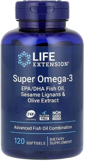 Омега 3 Super Omega 3 EPA DHA Fish Oil Sesame Lignans Olive Extract 120 softgels Київ - фото 1