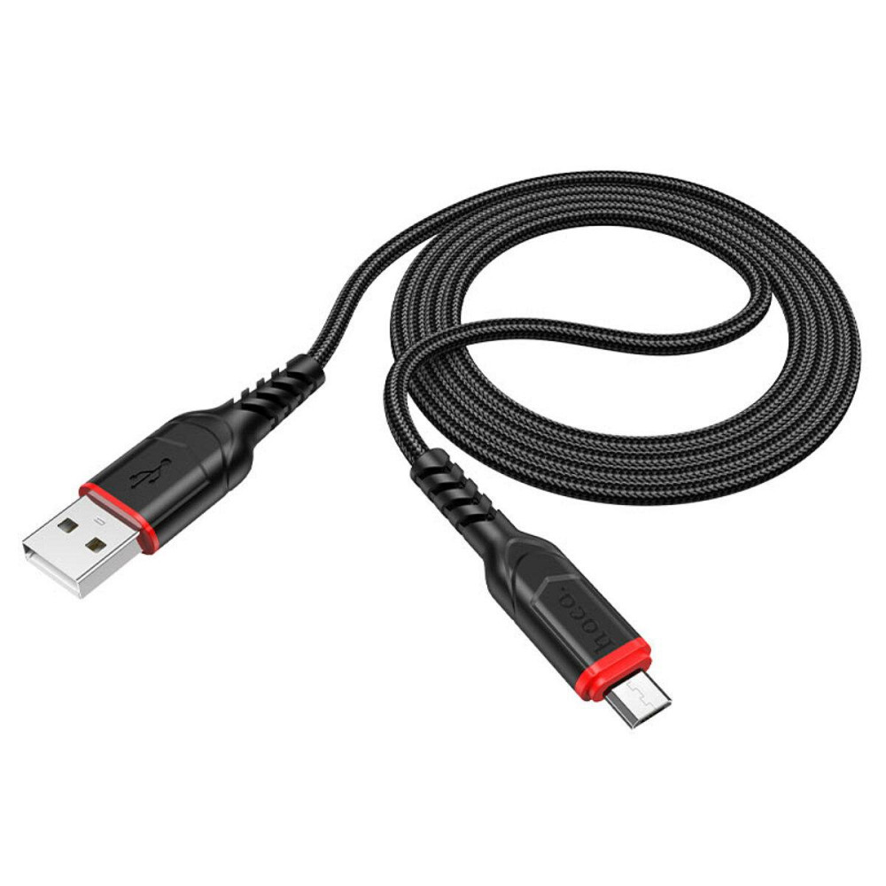 Кабель HOCO X59 USB - Micro 2.4A, 1m, нейлон, TPE конектори, колір чорний 6931474744890 Одеса - фото 6