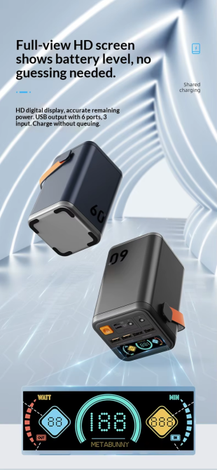 Повербанк O2 Project P YT-2430 45W 60000 mAh с быстрой зарядкой, фонариком и цветным дисплеем (Черный) Киев - изображение 9