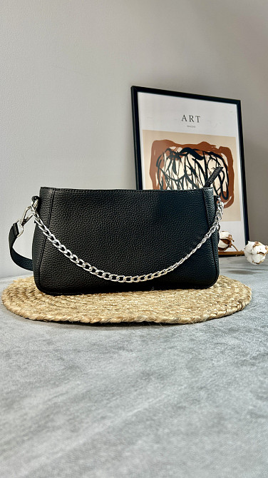 Женская кожаная сумочка, Стильная сумка из натуральной кожи, Маленькая черная сумка на плечеMasterSem Киев - изображение 5