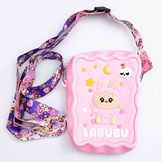 Дитяча силіконова сумка Лабубу 12.5×9×3.5 (см) через плече Рожева HP-55-7P Київ