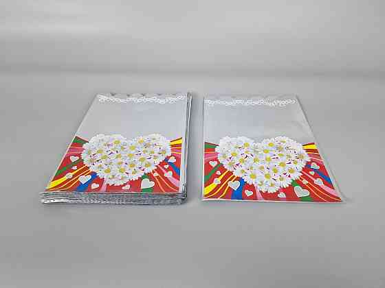 Пакет із малюнком для пакування подарунків (20*30) No420 (2) фольгований (ажурний) "Серце та ромашка" (100 шт.) Харків