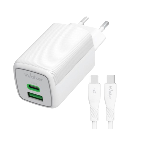 Зарядний пристрій мережевий USB/Type-C + кабель Type-C 65W білий GaN WALKER WH-75 white Житомир