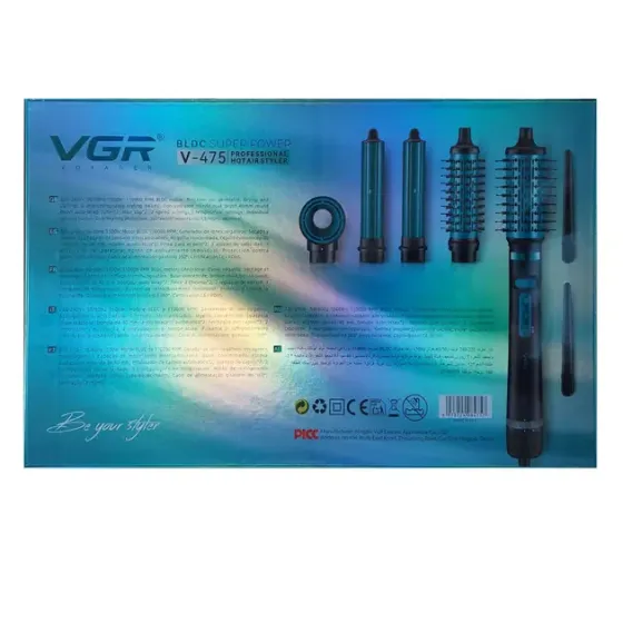Erston Фен-стайлер VGR 5 в 1 V-475 , Professional, 5 насадок, 1400 Вт зеленый Коломыя