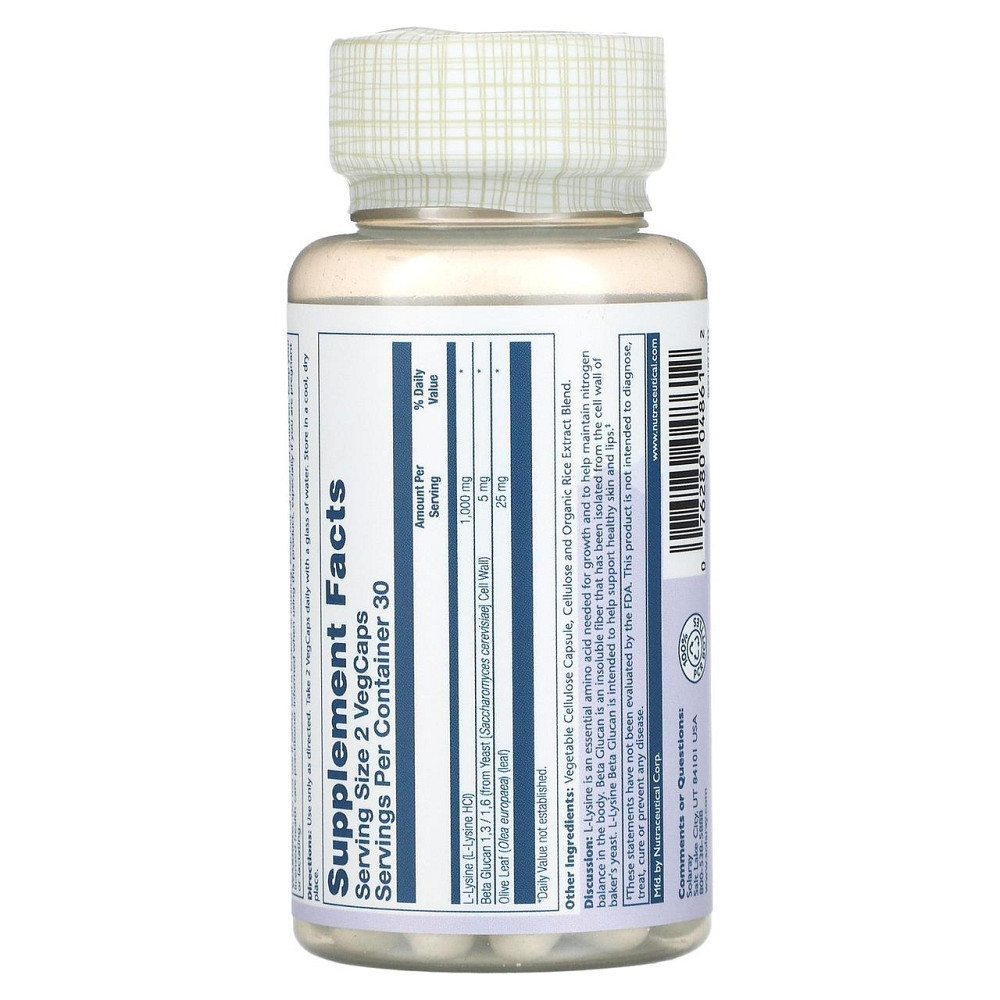 Лізин і бета-глюкан Solaray L-Lysine & Beta Glucan 1000 мг 60 капс Київ - фото 2