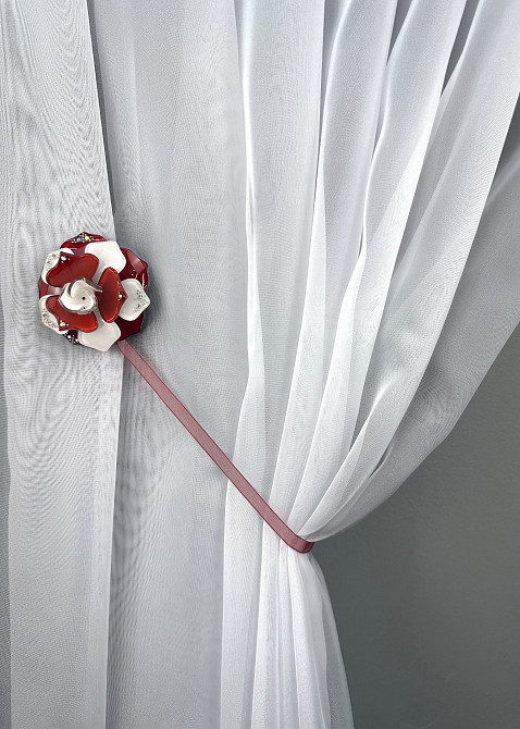 Магниты для штор и гардин Камелия набор 2 шт Бордовый с белым (81-312) Киев - изображение 4