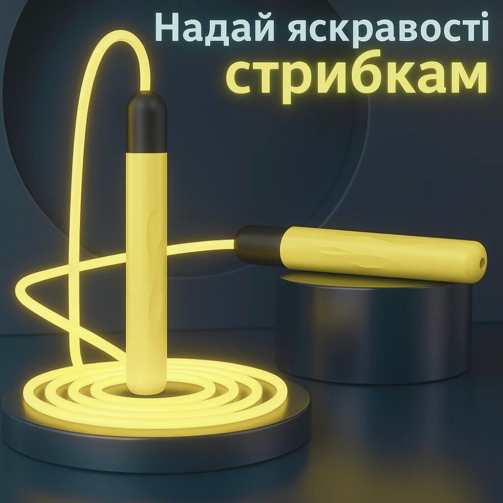Скакалка светящаяся светодиодная 2.8 м с LED-подсветкой для детей и взрослых  для занятий спортом,жёлтая Каменец-Подольский - изображение 1