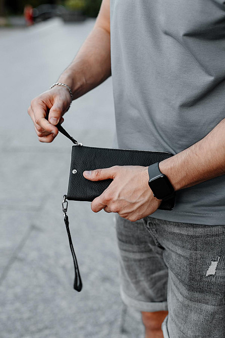 Чоловічий клатч-гаманець із натуральної зернистої шкіри SKILL Trampl (Чорний) Суми - фото 9