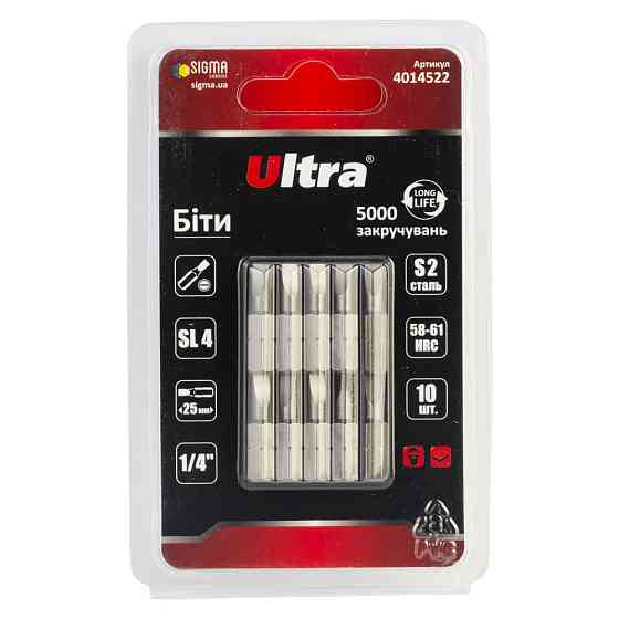 Ultra Биты SL4×25мм ¼" 10шт S2 (блистер) ULTRA (4014522) Коломия