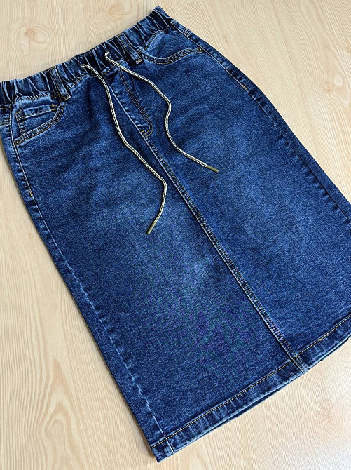 Юбка женская джинсовая ZJY 7031 большие размеры стрейчевая с разрезом на резинке синяя, синий, З4, 34, 92 см, 110 см Киев - изображение 12