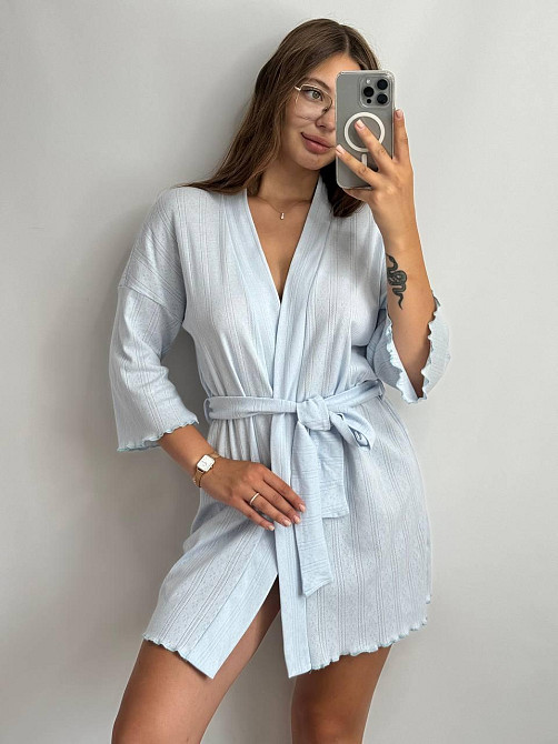 Домашний халат из трикотажа бамбук Голубой XS/S Харьков - изображение 2