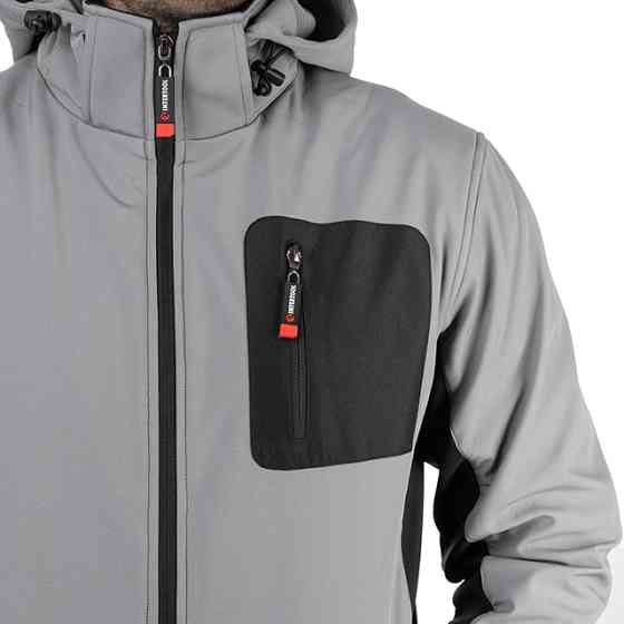 Куртка SOFTSHELL світло-сіро/чорна, з капюшоном, тришарова, стрейч 300 GSM 100D, водо-/вітрозахист, 96% поліестер / 4% еластан, 3 кишені, S Львів