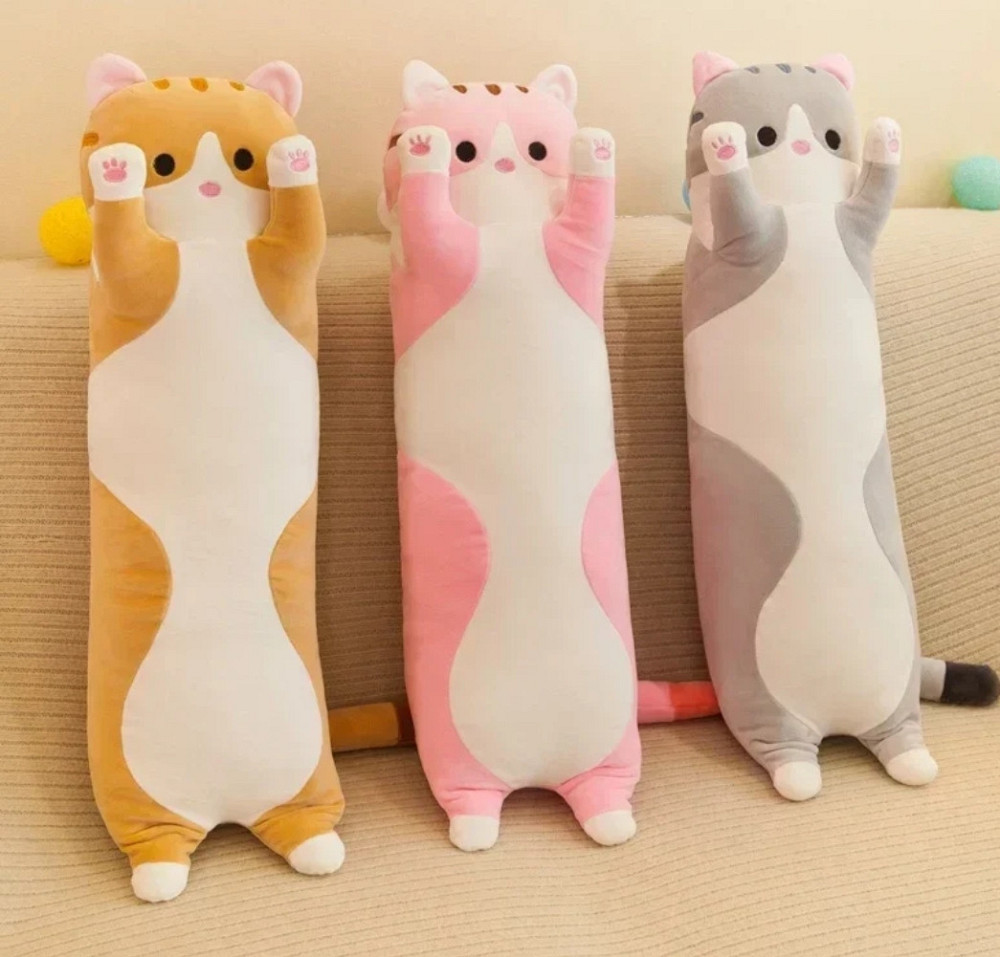 М'яка іграшка подушка Кіт-батон 50 см — довгий плюшевий кіт для обіймів і сну Рожевий Київ - фото 2