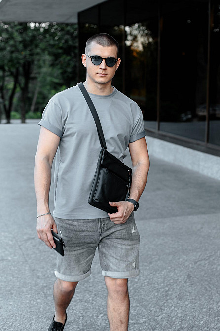 Сумка-мессенджер із натуральної шкіри, сумка через плече чоловіча SKILL Bizz (Чорна) Суми - фото 7