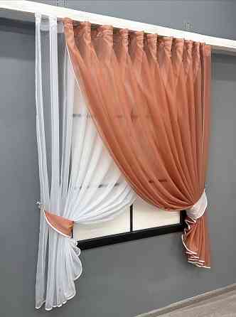 Кухонные шторки VR-Textil № 060к «Дуэт» с подвязками пудровый с белым 330х170 см (52-1189) Киев