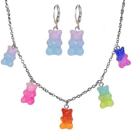 Бижутерия в виде мишек (набор) - в набор входит сережки 2-х цветные и ожерелье, материал смола Киев