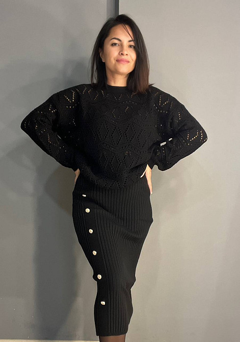 Свитер женский MIX RAY 6772 прозрачный оверсайз ажурная вязка сетка, черный, one size Киев - изображение 19