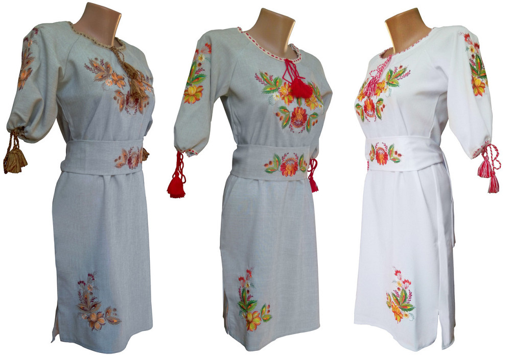 Женское вышитое платье с круглой горловиной «Петриковская роспись» с ярким и насыщенным орнаментом Киев - изображение 2