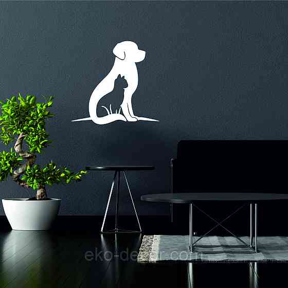 Декоративне настінне 3D Панно «Собака та кіт» Декор на стіну з об'ємом Київ