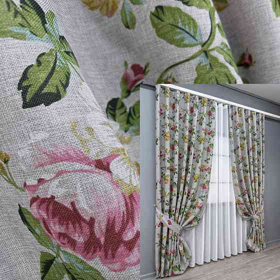 Комплект готових штор VR-Textil Льон з квітковим принтом "Прованс" № 2083ш Різнобарвний 150х270 см 2 шт (33-1313) Київ