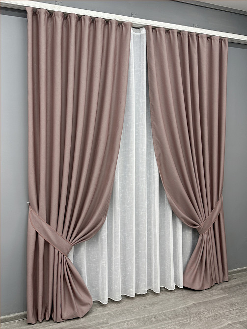 Комплект готовых штор VR-Textil Рогожка TERRA LUXE № 1863ш Пудровый 200х290 см 2 шт (32-197) Киев - изображение 3