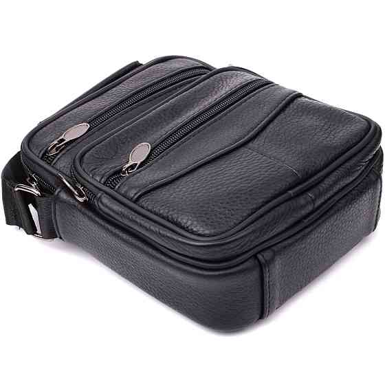 Практичная вертикальная сумка с ручкой для мужчин из натуральной кожи Vintage 22864 Черный Киев