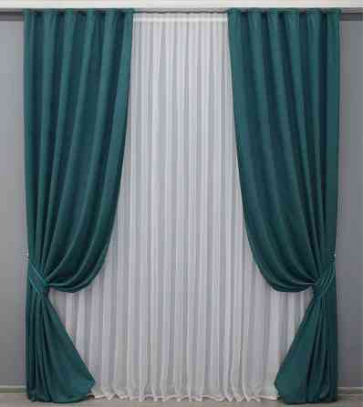 Комплект готових штор VR-Textil Мікровелюр Petek № 1506ш Лазурний 150х290 см 2 шт (33-0374) Київ