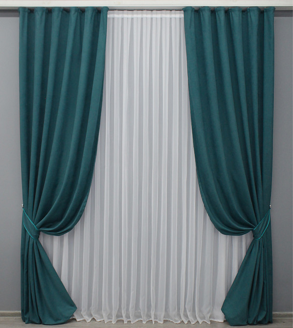 Комплект готових штор VR-Textil Мікровелюр Petek № 1506ш Лазурний 150х290 см 2 шт (33-0374) Київ - фото 2