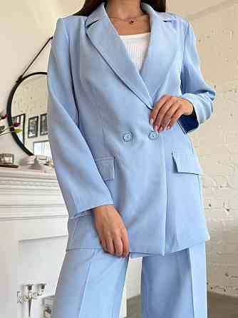 Жіночий стильний діловий костюм ( піджак + штани) креп-костюмка Блакитний, 42/44 Одеса