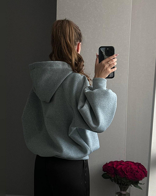 Жіноча базова тепла худіоверсайз тринитка на флісі Меланж Одеса - фото 2