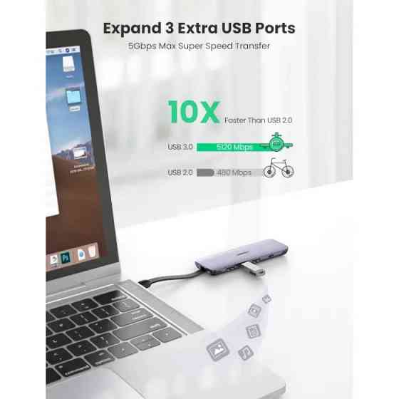 Багатопортовий хаб Ugreen USB-C to HDMI+3xUSB3.0+USB-C 70408 (Сірий) Миколаїв
