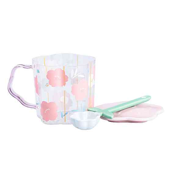 Happy Life Чашка скляна 500 мл з ложкою і кришкою Рожевий HP7213P Київ