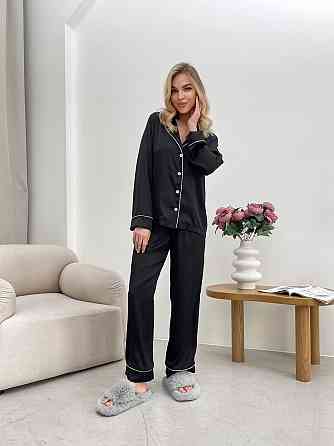 Женская стильная пижама двойка: рубашка и брюки из шелка Армани. Черный, 44/46 Одесса