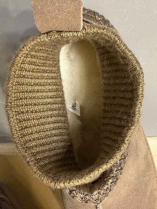 Уггі жіночі Hengji 90-6 з носком і вишивкою натуральна замша бежеві, 38, 24,5 см Київ - фото 3