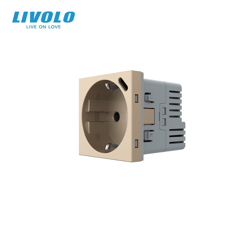 Електрична розетка LIVOLO з USB Type-C PD 18Вт, швидке заряджання iPhone, золота, 16А 230В, із заземленням, шторки, модуль (VL-FCTF16A.UC18W-2AP) Коломыя - изображение 5