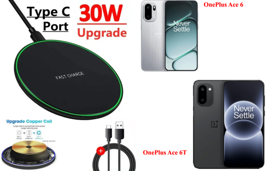 Бездротовий зарядний пристрій Copper до 30W для OnePlus Ace 6, USB-C, LED Київ