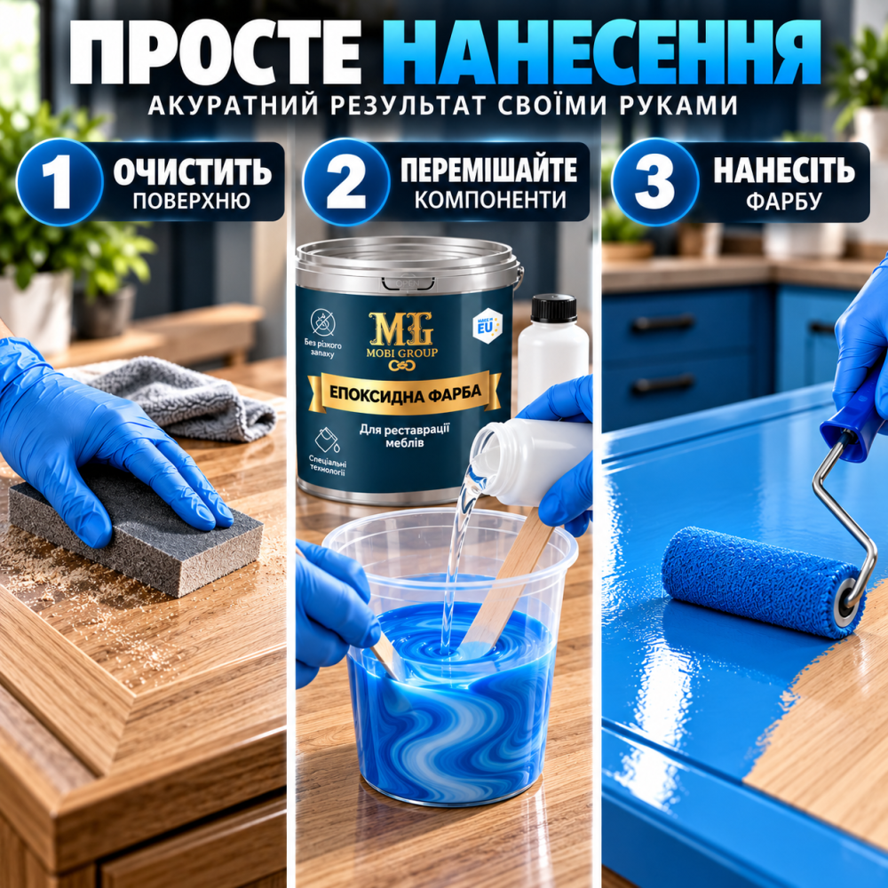 Епоксидна фарба MG для реставрації меблів та дерева, глянцева, без запаху, Блакитна RAL 5012, 4.5 кг Харків - фото 7