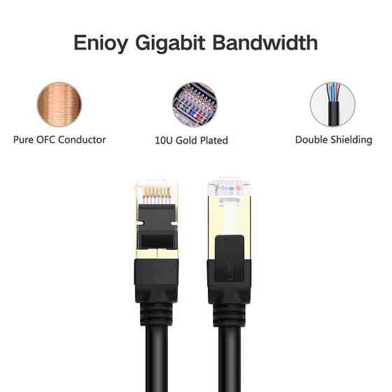 Патч-корд Ugreen NW107 прямой UTP сетевой кабель Ethernet Cat7 с RJ 45 (Черный, 2м) Николаев