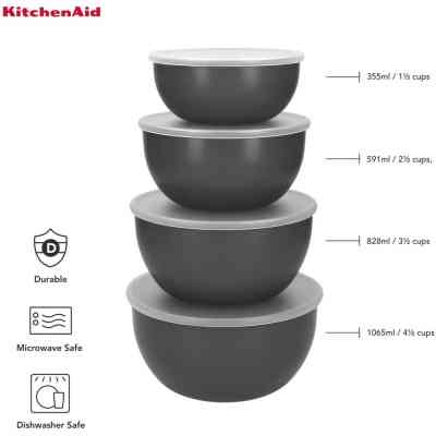 Миска KitchenAid Coreline, набір 4 шт, з кришкою, сірий (KQG176OSCGG) Вінниця