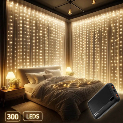 Гирлянда ColorWay Штора занавес 3 x 3 м 300 LED USB теплый цвет (CW-GW-300L33U) Винница - изображение 8