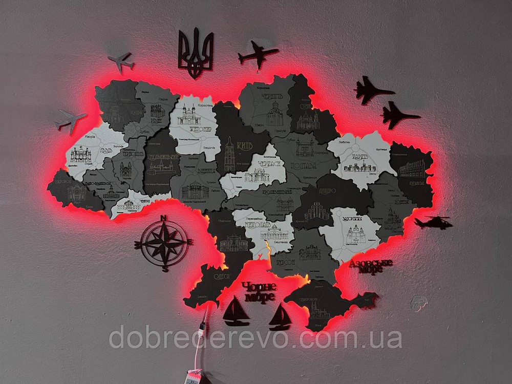 Багатошарова карта України з підсвіткою 100х70 см. Вижниця - фото 2