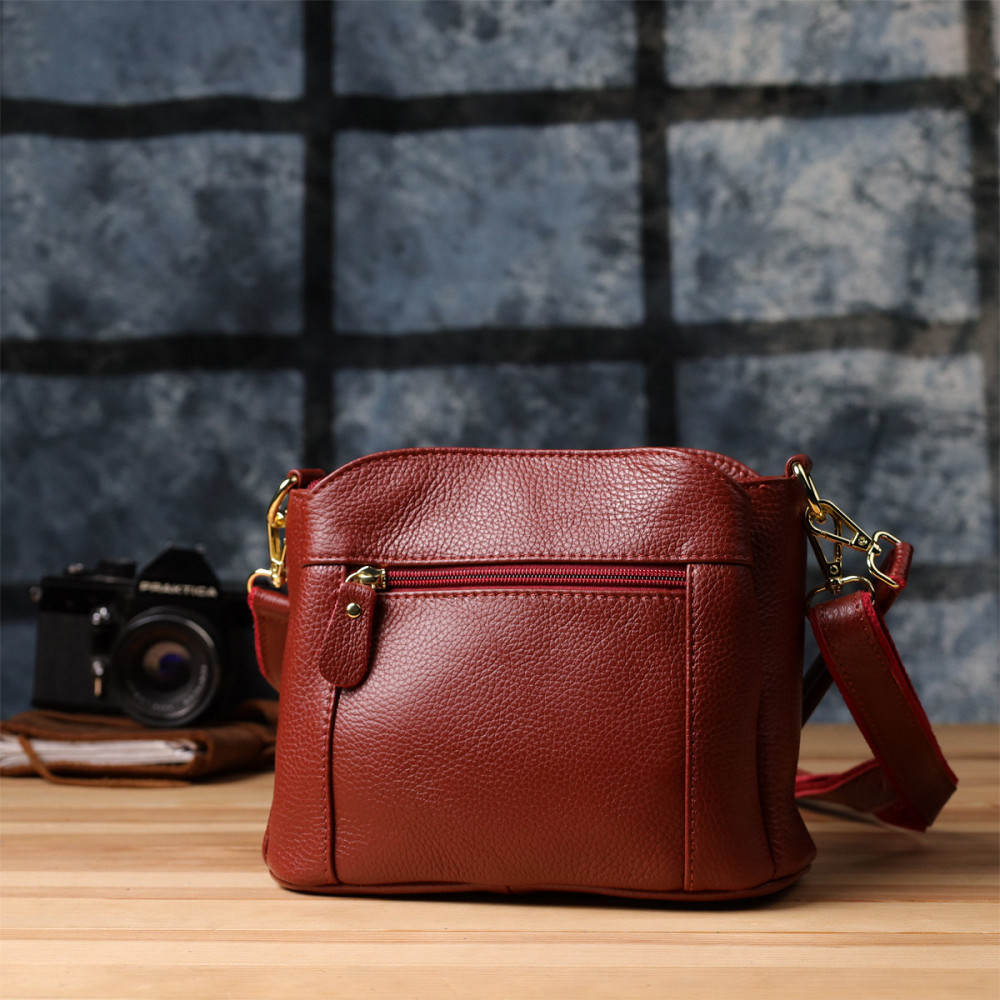 Женская кожаная сумка с тремя секциями Vintage 22981 Красный Киев - изображение 10