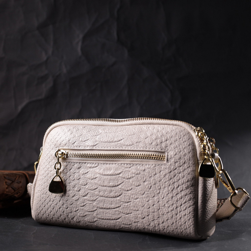 Небольшая прямоугольная сумка на два отделения из натуральной кожи Vintage 22357 Белая Киев - изображение 10