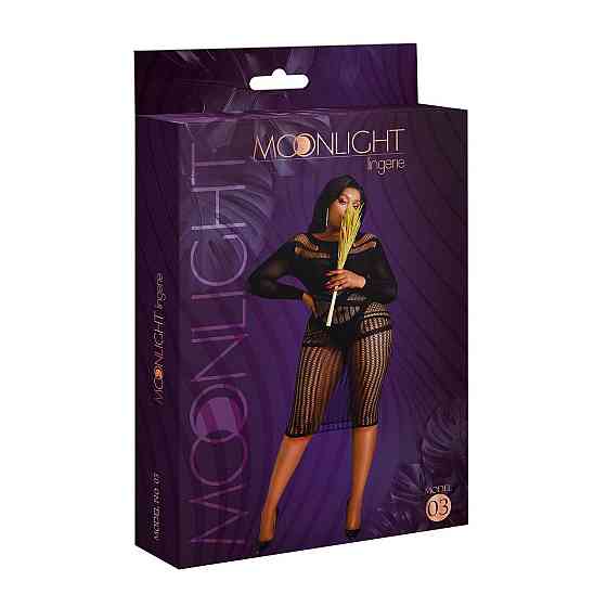 Сукня-бодістокінг Moonlight Plus Model 03 XL-XXXL Black, міді, довгий рукав Sex Aura Київ