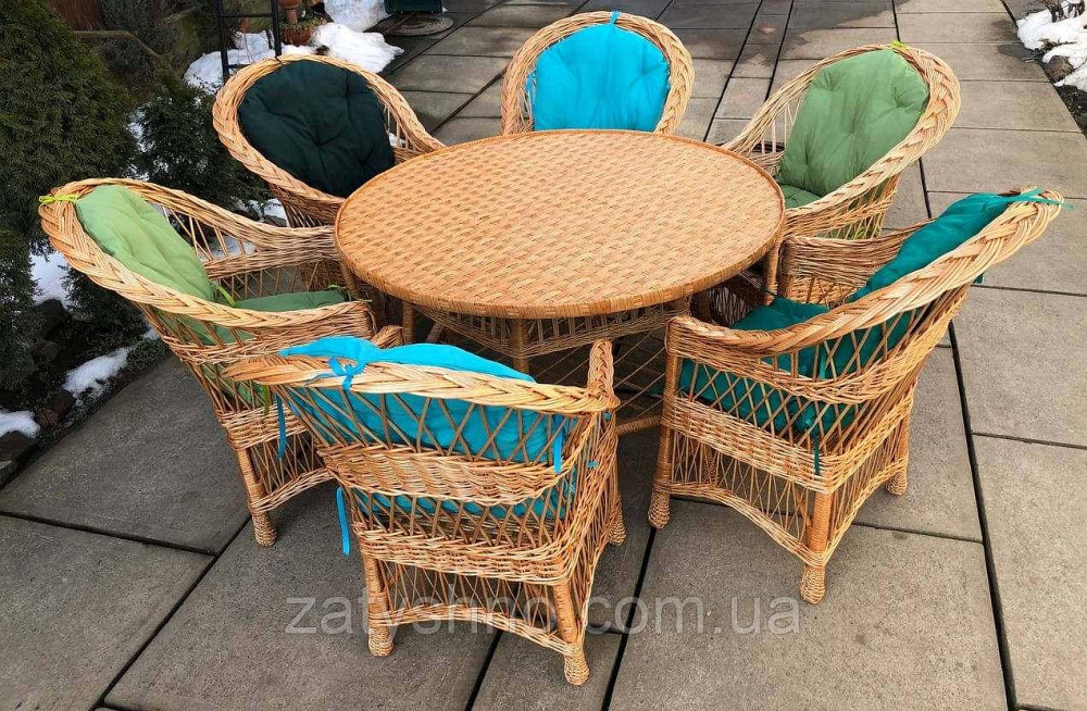 Меблі з лози з великим столом та накидками на крісла Київ - фото 6