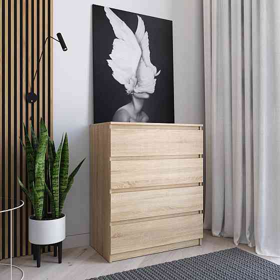 Комод VAYS R-4 Дуб Сонома, на 4 шухляди без ручок, ЛДСП 80×40×98 см – для дому, офісу, вітальні, спальні Львів