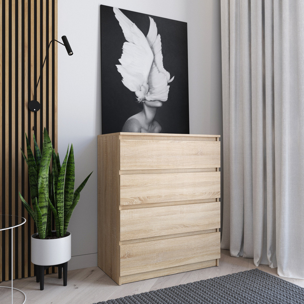Комод VAYS R-4 Дуб Сонома, на 4 шухляди без ручок, ЛДСП 80×40×98 см – для дому, офісу, вітальні, спальні Львів - фото 1