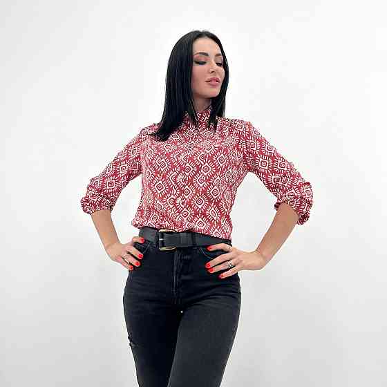 Жіноча блузка з принтом "Marocco" оптом | Батал | Розпродаж моделі Теракотовий, 50-52 Київ
