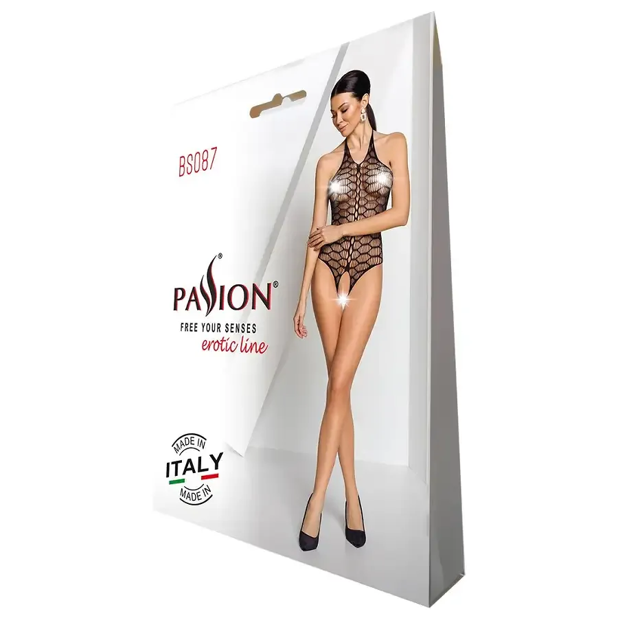 Бодістокінг у велику сітку Passion BS087 black, відкрита спина, халтер, з доступом Львів - фото 8