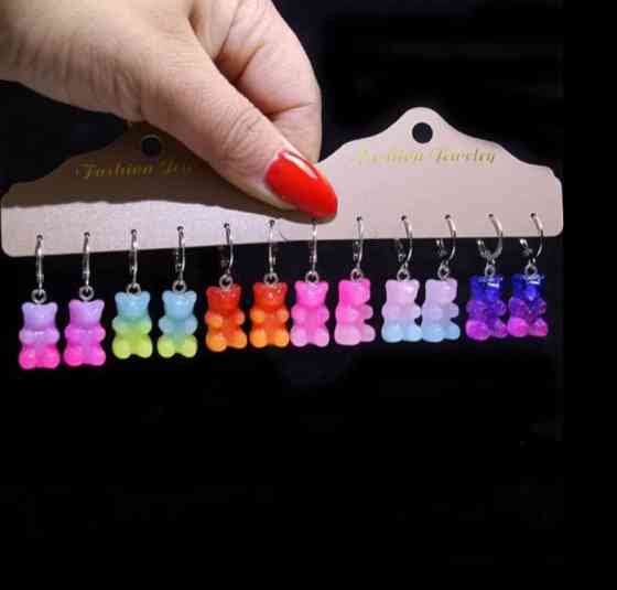 Детские серьги мишки 6 пар разноцветный Киев